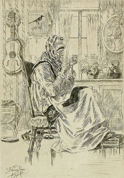 La Vieille à l'aiguille, 1876. Creator: Félicien Rops