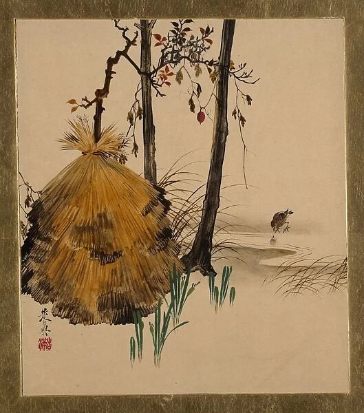 Lacquer Paintings of Various Subjects: Snow Shelter for a Tree with Sparrow, 1882