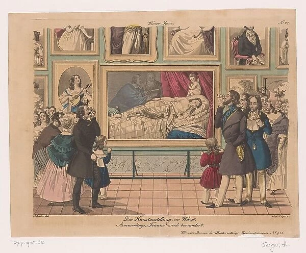 Ladies and gentlemen admire paintings at an exhibition in Vienna, 1829-1848. Creator: Andreas Geiger