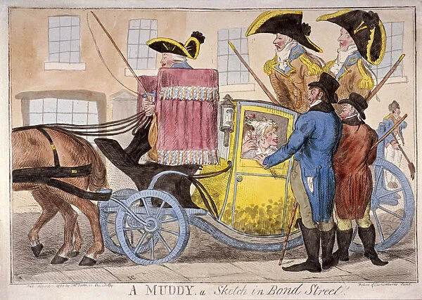 Ladies inside a muddy, Bond Street, London, 1800