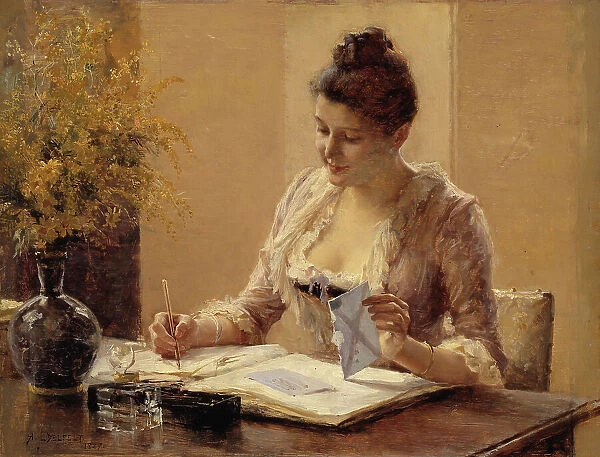 Lady Writing a Letter, 1887. Creator: Albert Edelfelt