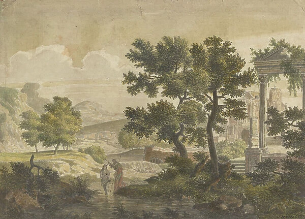 Landscape with the baptism of Christ, 1774. Creator: J.H. Wend