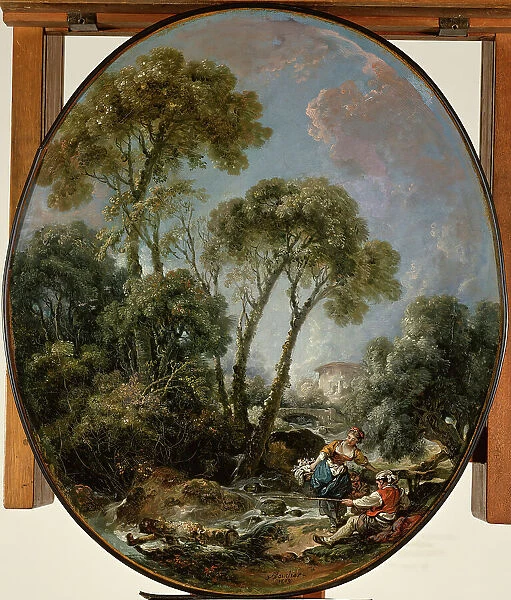 Landscape with Fisherman and a Young Woman, 1769. Creator: Francois Boucher