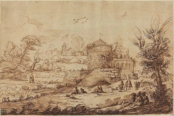 Landscape with Fortress and River, second half 18th century. Creator: Guercino