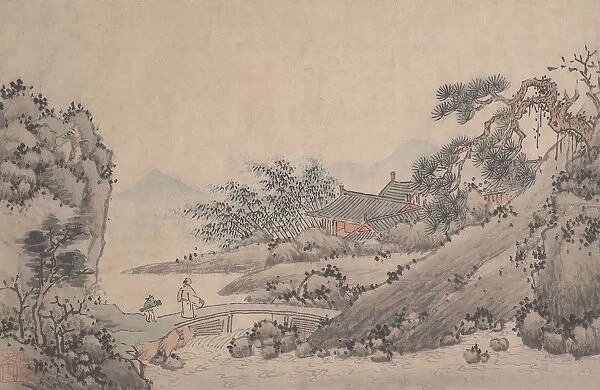 Landscape with Man Crossing Bridge. Creator: Shen Zhou