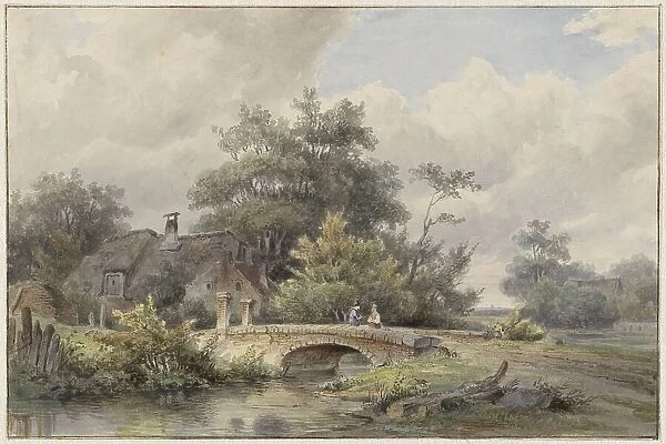 Landscape with a stone bridge near a house, 1813-1862. Creator: Barend Cornelis Koekkoek