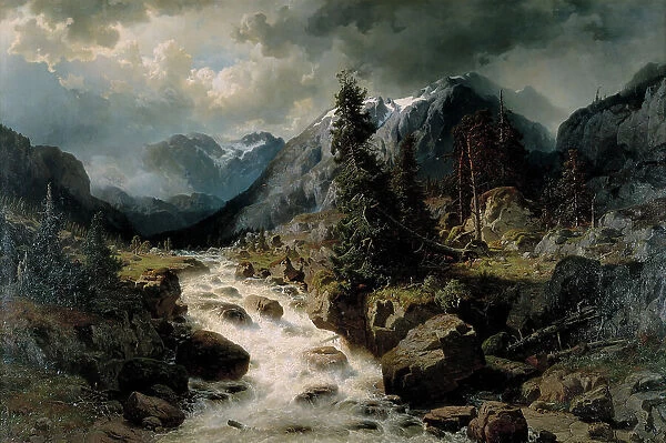 Landscape with Waterfall from the Canton of Uri, Switzerland, 1858. Creator: Johan Edvard Bergh