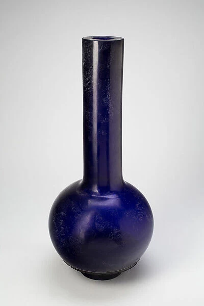 Large Blue Glass Bottle Vase, Qing dynasty (1644-1911), 19th century. Creator: Unknown