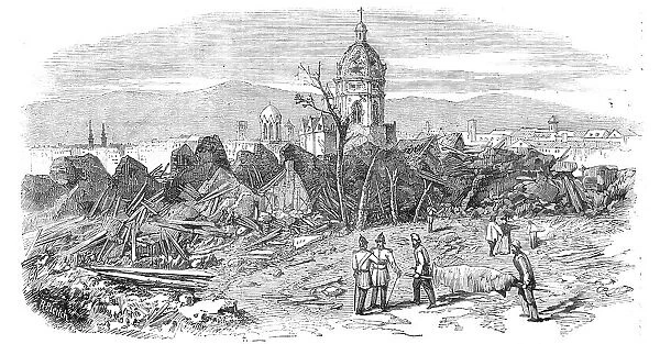 The Late Explosion at Mayence - St. Stephen's Church from the Site of the Powder Magazine, 1857. Creator: Richard Principal Leitch
