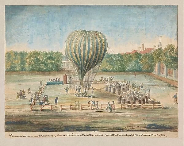 The Launch of Blanchard's Balloon at The Hague in 1785, 1785. Creator: G. Carbentus