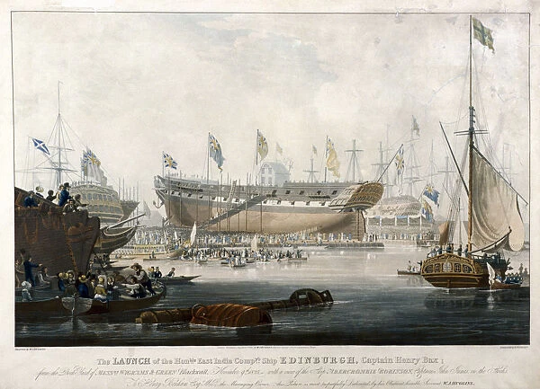 Launch of the East India Companys ship, the Edinburgh in 1825, (1827). Artist