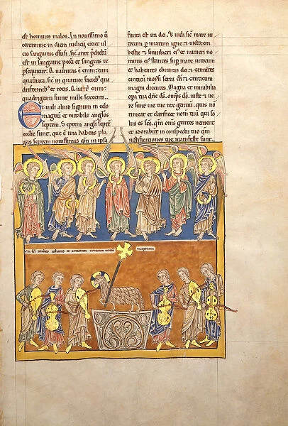 Leaf from a Beatus Manuscript: Seven Angels Hold the Cups of the Seven Last Plagues