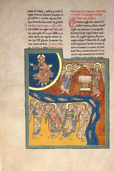 Leaf from a Beatus Manuscript: the Sixth Angel Delivers the Four Angels... ca. 1180