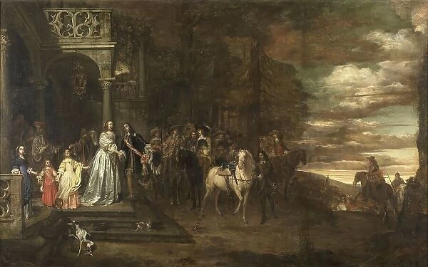 The Leavetaking of Captain Hendrik de Sandra (1619-1707), sent off by his Wife and Children, 1661. Creator: Pieter van Anraedt