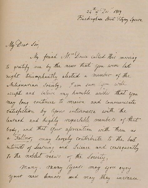 A letter from John Flaxman, 24 December 1819 (1904). Artist: John Flaxman