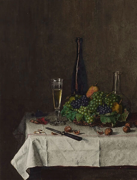 Still Life with Basket of Grapes, 1863. Creator: Leon Bonvin