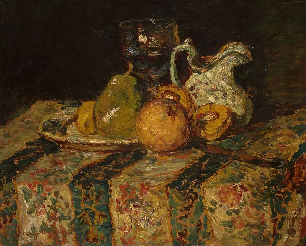 Still Life with Fruit and Wine Jug, 1874. Creator: Adolphe Monticelli