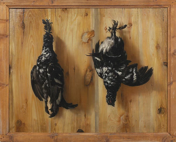 Still life with two grouse against a board wall, 1672. Creator: David Klocker Ehrenstrahl