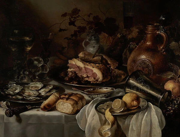 Still life with ham, between 1640 and 1649. Creator: Pieter Claesz