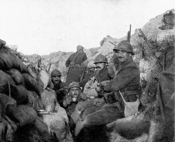 Life in the trenches in Champagne; Calm: 'le pinard', 1917. Creator: Unknown. Life in the trenches in Champagne; Calm: 'le pinard', 1917. Creator: Unknown