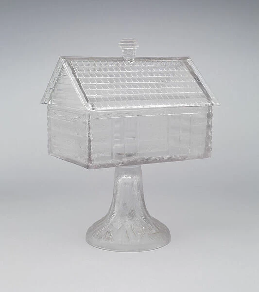 Log Cabin pattern covered compote, c. 1875. Creator: Central Glass Company