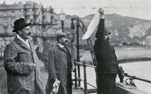 Louis Bleriot on the pier at Dover after his flight across the English Channel, 25 July 1909