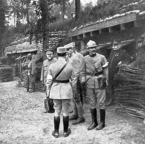 M. Poincare, le Ministre de la Guerre et le general Joffre sur le front de la Somme; Le... 1916. Creator: Unknown