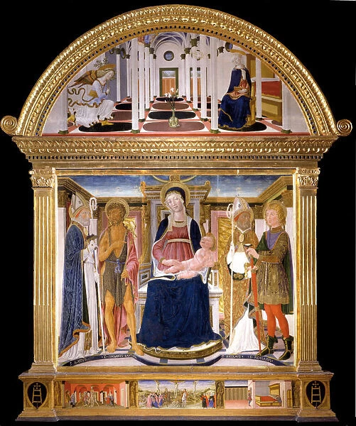 Madonna with Child and Saints Blaise, John the Baptist, Nicholas and Florian. The Annunciation, 1462. Artist: Lorenzo di Pietro (Vecchietta) (1410-1480)