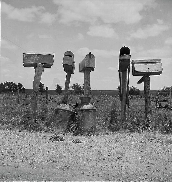 Mail boxes in Bell County, Texas, 1937. Creator: Dorothea Lange
