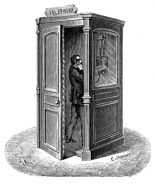 Making a call from a telephone call box, 1888