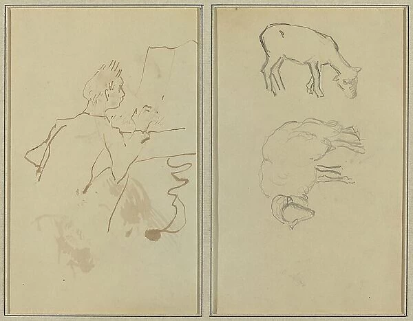 Man Playing Piano; Two Sheep [verso], 1884-1888. Creator: Paul Gauguin
