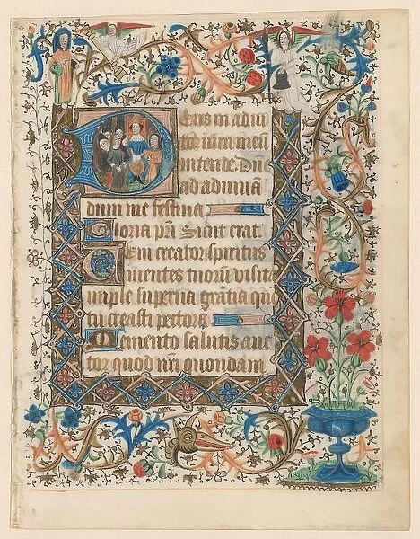 Manuscript from a book of hours with historized initial D, c.1400-c.1449. Creator: Anon