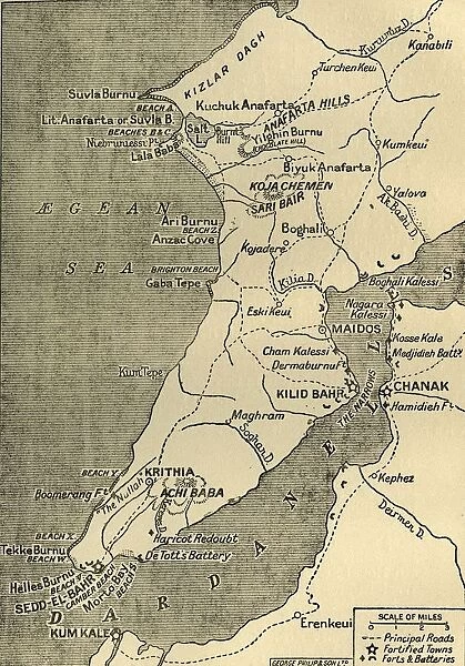 Map of the Gallipoli Peninsula, 1919. Creator: George Philip & Son Ltd