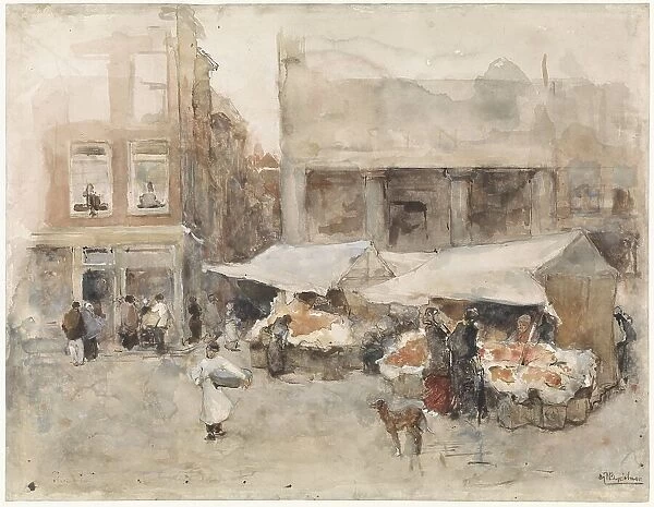 Market with flower stalls in Rotterdam, 1874-1925. Creators: George Hendrik Breitner, Floris Arntzenius