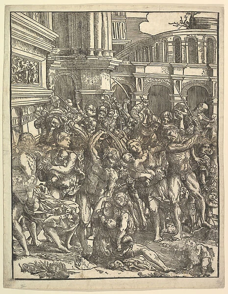 The Massacre of the Innocents (Right side) with group of male figures attacking women
