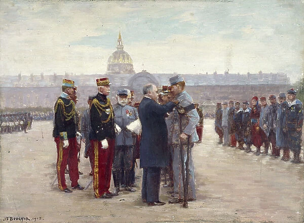 Medal ceremony on the Esplanade des Invalides by President Poincare, September 17, 1915. Creator: Joseph Felix Bouchor