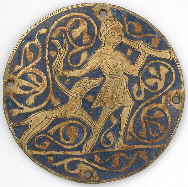 Medallion with Varlet with Horn and Hound, French, ca. 1240-60. Creator: Unknown