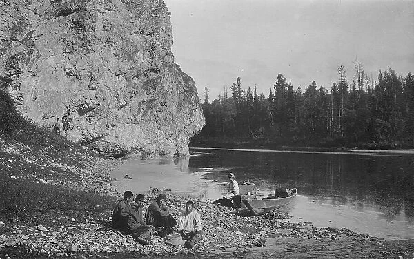 Members of the Expedition at Dinner on the Shore of the Mrassu River Near the Saga Ulus, 1913. Creator: GI Ivanov