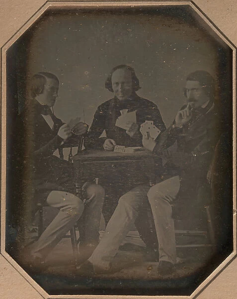 Three Men Playing Cards, March, 1842. Creator: William Langenheim