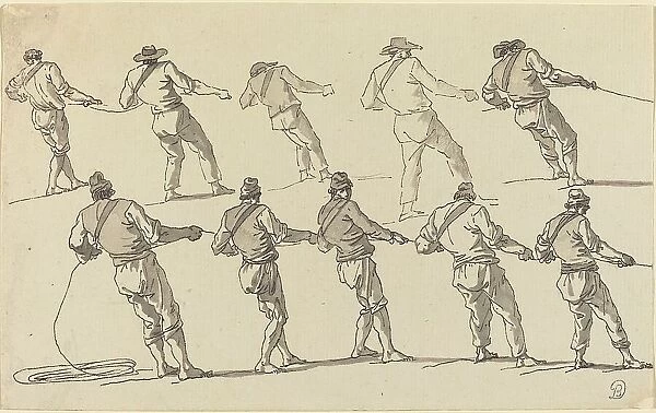 Ten Men Pulling on Ropes. Creator: Claude-Joseph Vernet