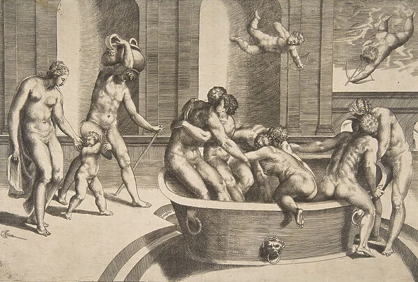 Men and women bathing, some embracing, 1531-76. Creator: Giulio Bonasone