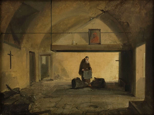 Un moine dans une salle voûtée, 1828. Creator: Francois-Marius Granet