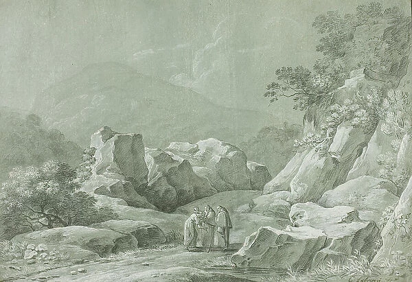 Two Monks giving Water to a Woman and Child in the Wilderness, n.d. Creator: Carlo Labruzzi