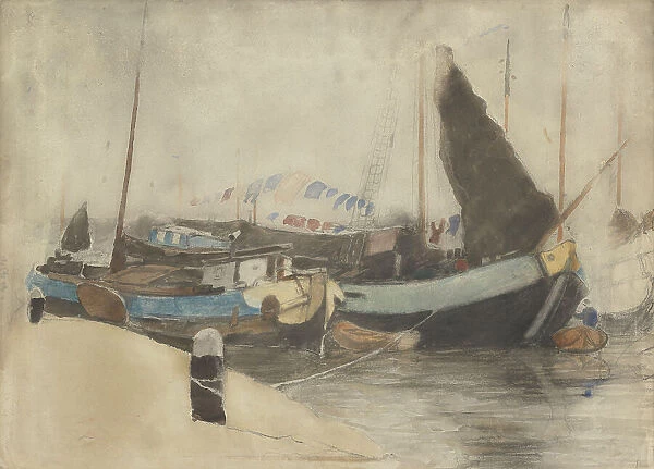 Moored barges, 1870-1923. Creator: Willem Witsen