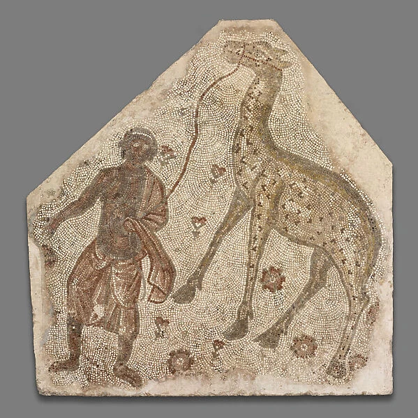 Mosaic Fragment with Man Leading a Giraffe, 5th century. Creator: Unknown