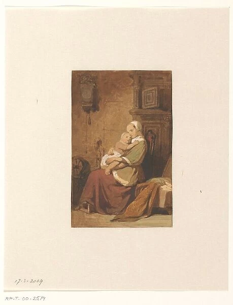 Mother and child in an interior, 1849. Creator: Jacob Spoel