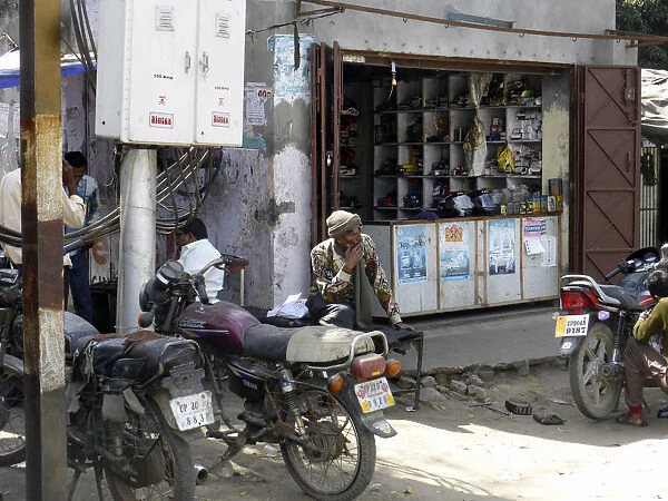 Motorcycle repair shop, Uttarakhand, India. Creator: Unknown