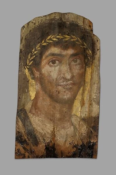 Mummy Portrait of a Man Wearing a Laurel Wreath, Fayum, Early to mid-2nd century