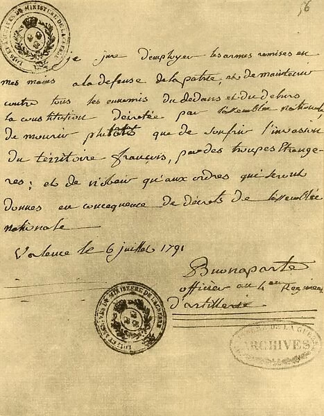 Napoleons constitutional oath, 6 July 1791, (1921). Creator: Napoleon Bonaparte I