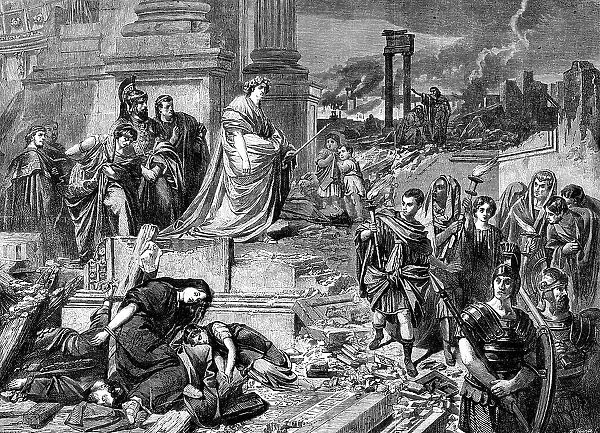 'Nero after the Burning of Rome', by Carl Piloty, in the late International Exhibition, 1862. Creator: W Thomas. 'Nero after the Burning of Rome', by Carl Piloty, in the late International Exhibition, 1862. Creator: W Thomas